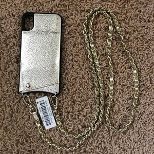 Bandolier gold iPhone X case, gold chain strap NWT
